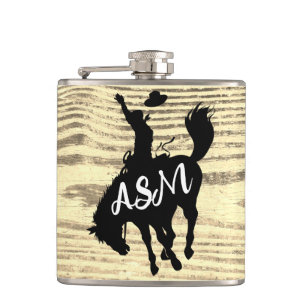 Rustikale Cowboy Rodeo Silhouette Beige Flask Flachmann