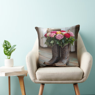 Rustikale Cowboy Stiefel mit Blume - Western Land Kissen