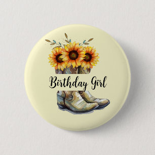 Rustikale Cowboy Stiefel mit Sonnenblumen Geburtst Button