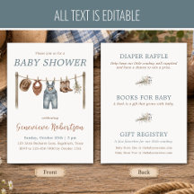 Rustikale Cowboy-Wäscheleine Baby Shower Blau