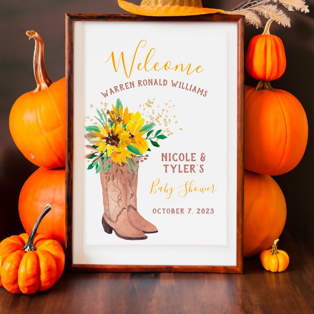 Rustikale Cowboystiefel Aquarelltuchdusche Poster (Rustic cowboy boots watercolor baby shower poster)