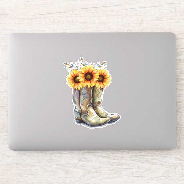 Rustikale Cowboystiefel mit Sonnenblumen Aufkleber (Computer)