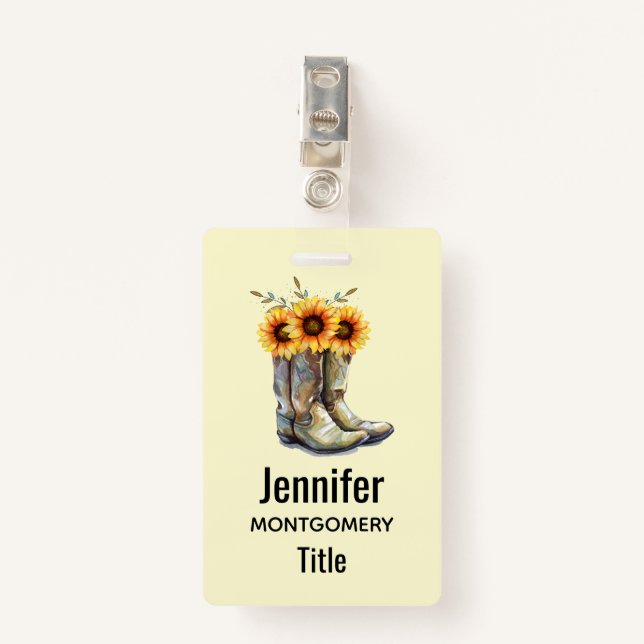 Rustikale Cowboystiefel mit Sonnenblumen Ausweis (Vorderseite mit Klammer)