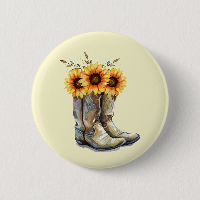 Rustikale Cowboystiefel mit Sonnenblumen Button (Vorderseite)