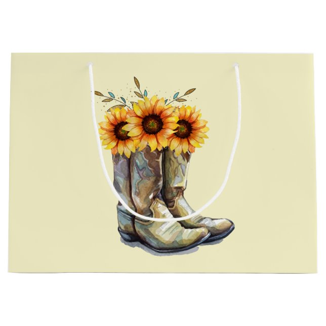 Rustikale Cowboystiefel mit Sonnenblumen Große Geschenktüte (Vorderseite)