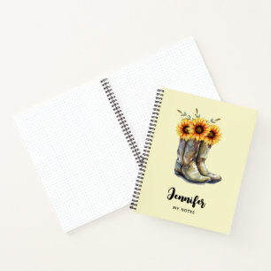 Rustikale Cowboystiefel mit Sonnenblumen Notizbuch
