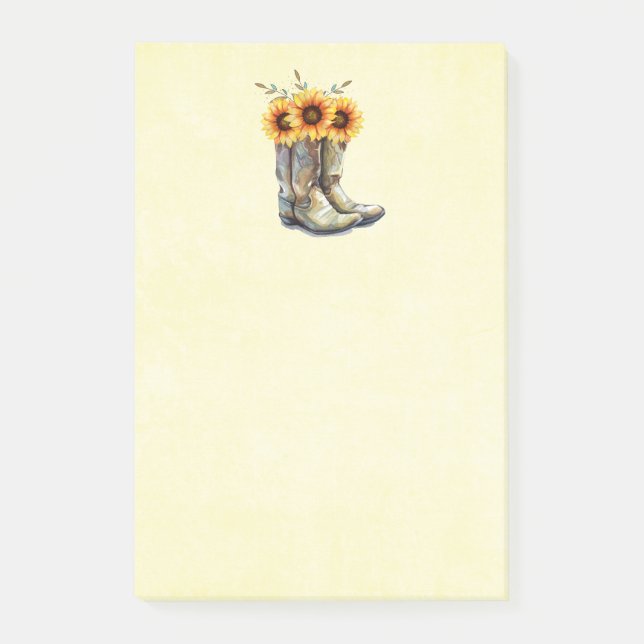 Rustikale Cowboystiefel mit Sonnenblumen Post-it Klebezettel (Vorderseite)