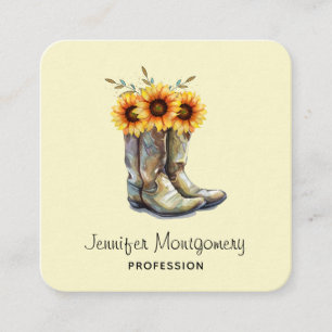 Rustikale Cowboystiefel mit Sonnenblumen Quadratische Visitenkarte