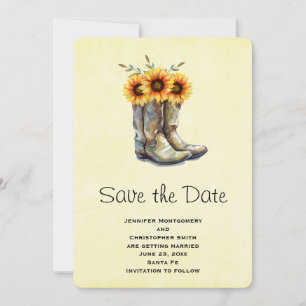 Rustikale Cowboystiefel mit Sonnenblumen Save the  Save The Date