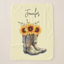Rustikale Cowboystiefel mit Sonnenblumen Sherpadecke