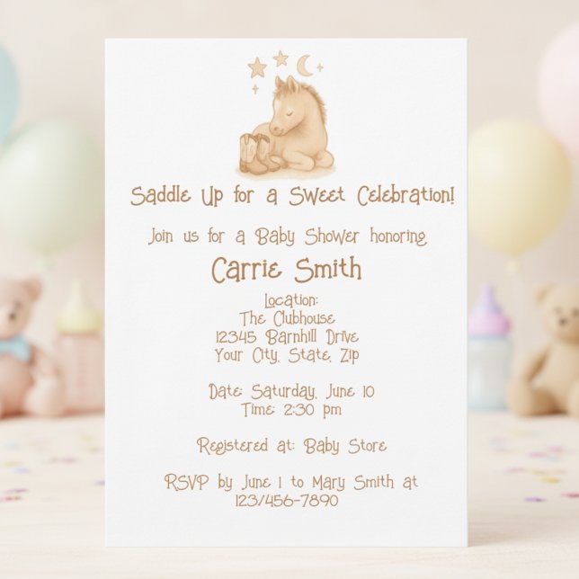 Rustikale Cowboystiefel und Foal Einladung (Rustic baby cowboy boots and foal baby shower invitation)