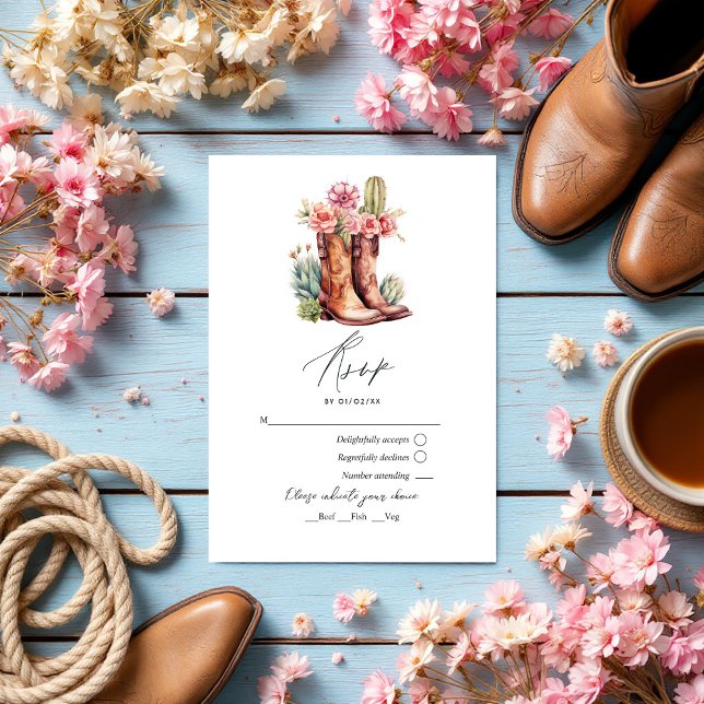 Rustikale Cowboystiefel und sattelblutige Hochzeit RSVP Karte (Rustic Cowboy Boots and Saddle Floral Wedding RSVP Card)