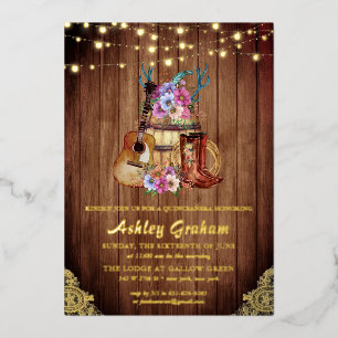 Rustikale Cowgirl-Stiefel Quinceañera 15. Geburtst Folieneinladung