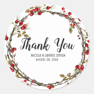 Rustikale Cranberry Berries Holiday Wreath Gevor Runder Aufkleber