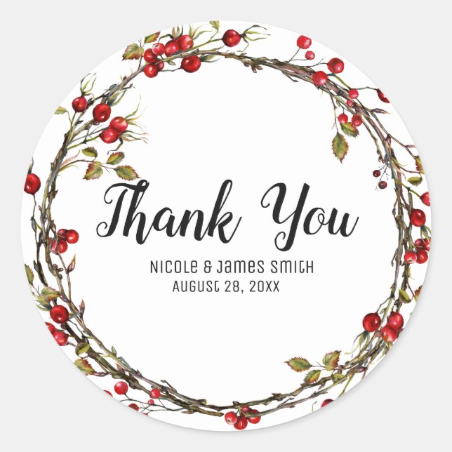 Rustikale Cranberry Berries Holiday Wreath Gevor Runder Aufkleber (Vorderseite)
