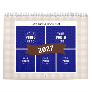 Rustikale Creme-Gingham-Mehrfach-Foto-Familie Kalender