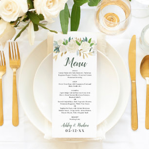 Rustikale Creme Gold Blumengrün Hochzeit Menükarte