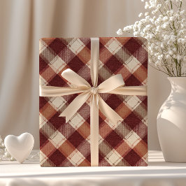 Rustikale Creme Orange Rost Rot Kariertes Muster Geschenkpapier