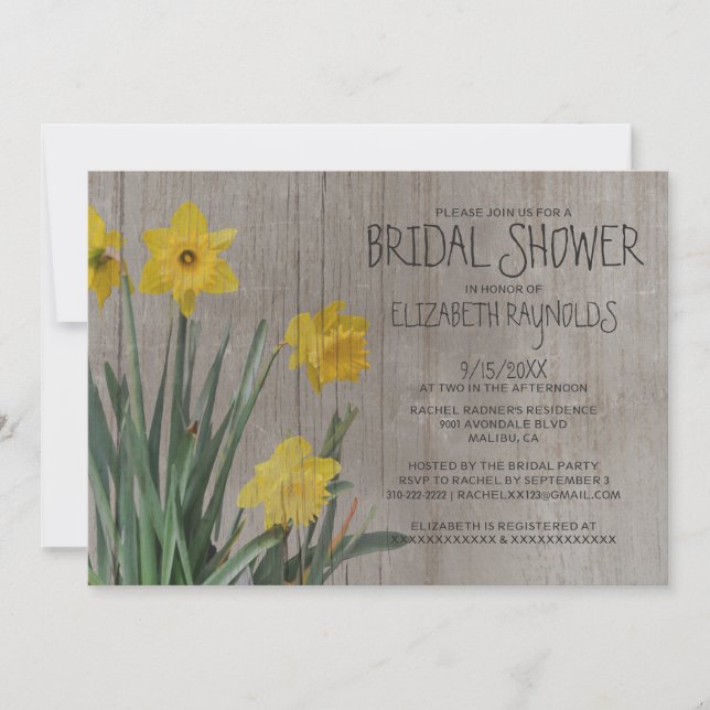 Rustikale Daffodil Bridal Dusche Einladungen (Vorderseite)