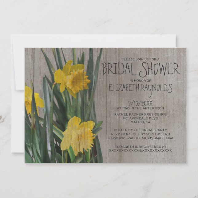 Rustikale Daffodils Bridal Dusche Einladungen (Vorderseite)