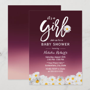 Rustikale Daisy Blume Burgundy Red Girl Baby Dusch Einladung