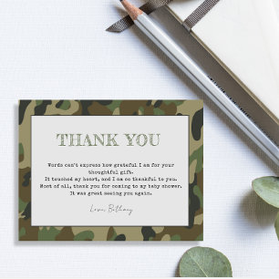 Rustikale Danke-Junge-Baby-Party Camo Postkarte