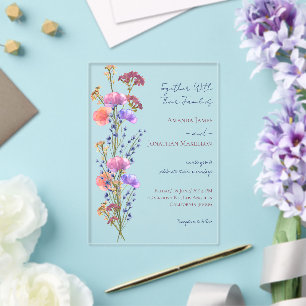 Rustikale Delikatesse Blumenkuchen Hochzeit Acryleinladungen
