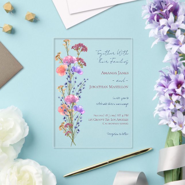 Rustikale Delikatesse Blumenkuchen Hochzeit Acryleinladungen (In Situ (Hochzeit))