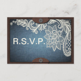 Rustikale Denim-, Lace & Leather Wedding RSVP Card Karte