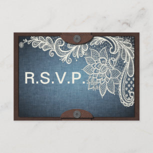 Rustikale Denim-, Lace & Leather Wedding RSVP Card Karte