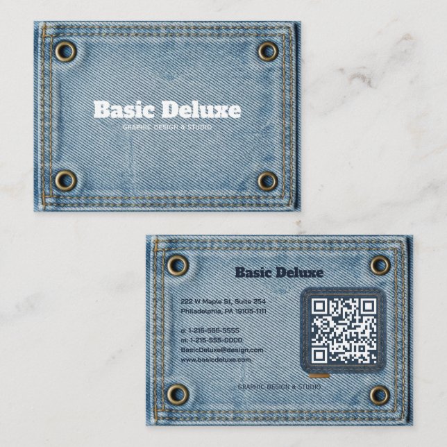 Rustikale Denim-Patch Visitenkarte | Dunkelblaue J (Vorne/Hinten)