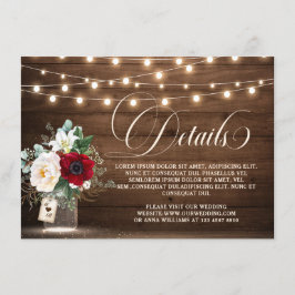 Rustikale Details zur Hochzeit von Holz und Holzst Begleitkarte