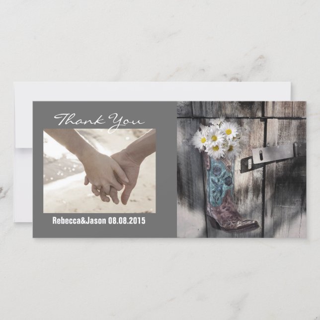 rustikale Disy Western Cowboy Hochzeit Dankeskarte (Vorderseite)
