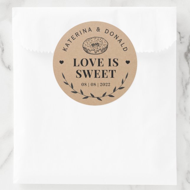 Rustikale Donut-Liebe ist süße Hochzeitkraft Runder Aufkleber (Tasche)