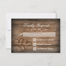 Rustikale Doppel-Hearts-Holz-Hochzeitskarten RSVP Karte