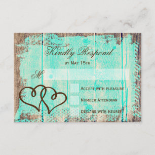 Rustikale Doppelherzen Aqua Wood Wedding RSVP Kart Karte