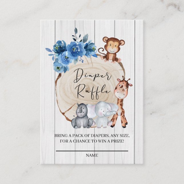 Rustikale Dschungeltiere Floral Diaper Raffle Tick Begleitkarte (Vorderseite)