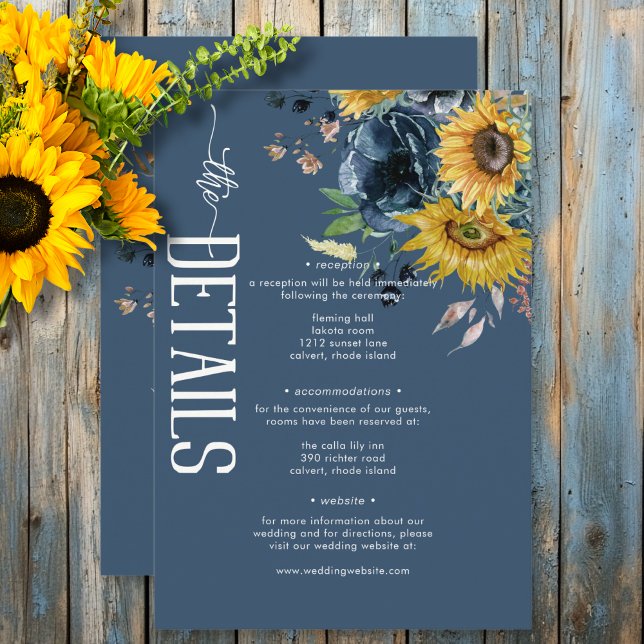 Rustikale duftende Blüten Hochzeitsdetails Begleitkarte (Rustic Dusty Blue Sunflowers Wedding Details Enclosure Card)