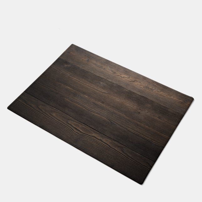 Rustikale dunkelbraune HOLZ-Optik-Textur Fußmatte (Schrägansicht)