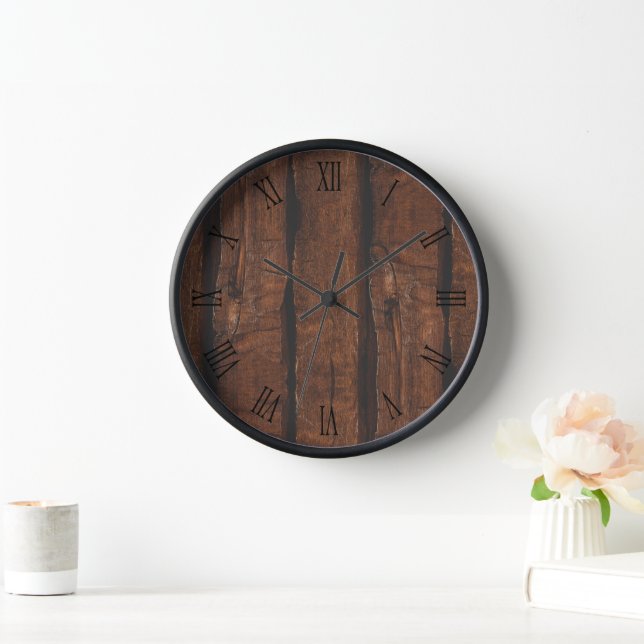 Rustikale dunkelbraune römische Holznummern Uhr (Zuhause)