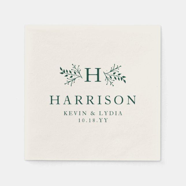 Rustikale, dunkelgrüne personalisierte Hochzeit Serviette (Vorderseite)