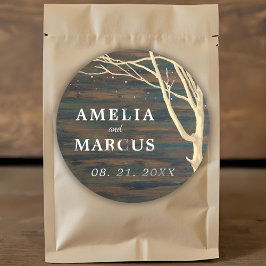 Rustikale Dunkelwald Winterbaum Weiße Script Hochz Runder Aufkleber