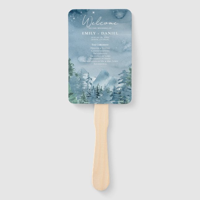 Rustikale dunkle Dämmergebirge 🏔️ Hochzeitsprogra Fächer (Vorderseite)