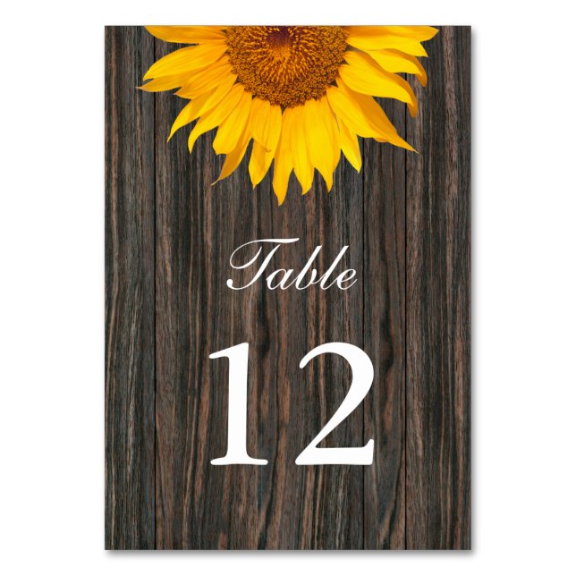 Rustikale dunkle Holz Hintergrund Sonnenblumen Hoc Tischnummer (Vorderseite)