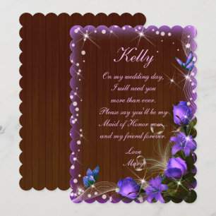 Rustikale Dunkle Holz-Purple-Blumen-Jungfernhochze Einladung