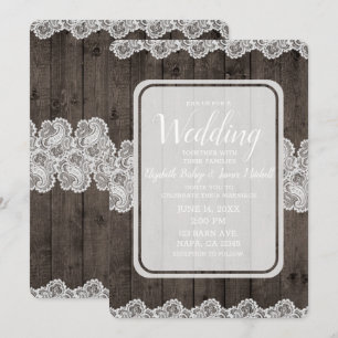 Rustikale dunkle Holz & Spitze Elegante Hochzeit Einladung