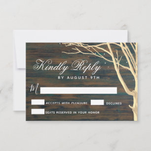 Rustikale, dunkle Holzbaume Herbst Winterhochzeit RSVP Karte