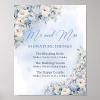 Rustikale Dusty Blue Floral Gold Signature Drinks