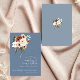 Rustikale Dusty Blue Peach Floral Wedding Einladun Einladung