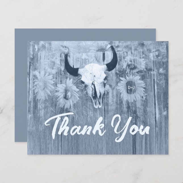 Rustikale Dusty Blue Sunflowers Bull Skull Budget (Vorne/Hinten)